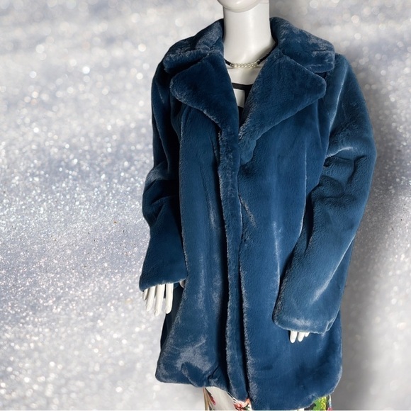 🔥 Roaman’s Women’s Royal Teal Blue Green Faux Fur Coat Size 14W - Picture 2 of 16